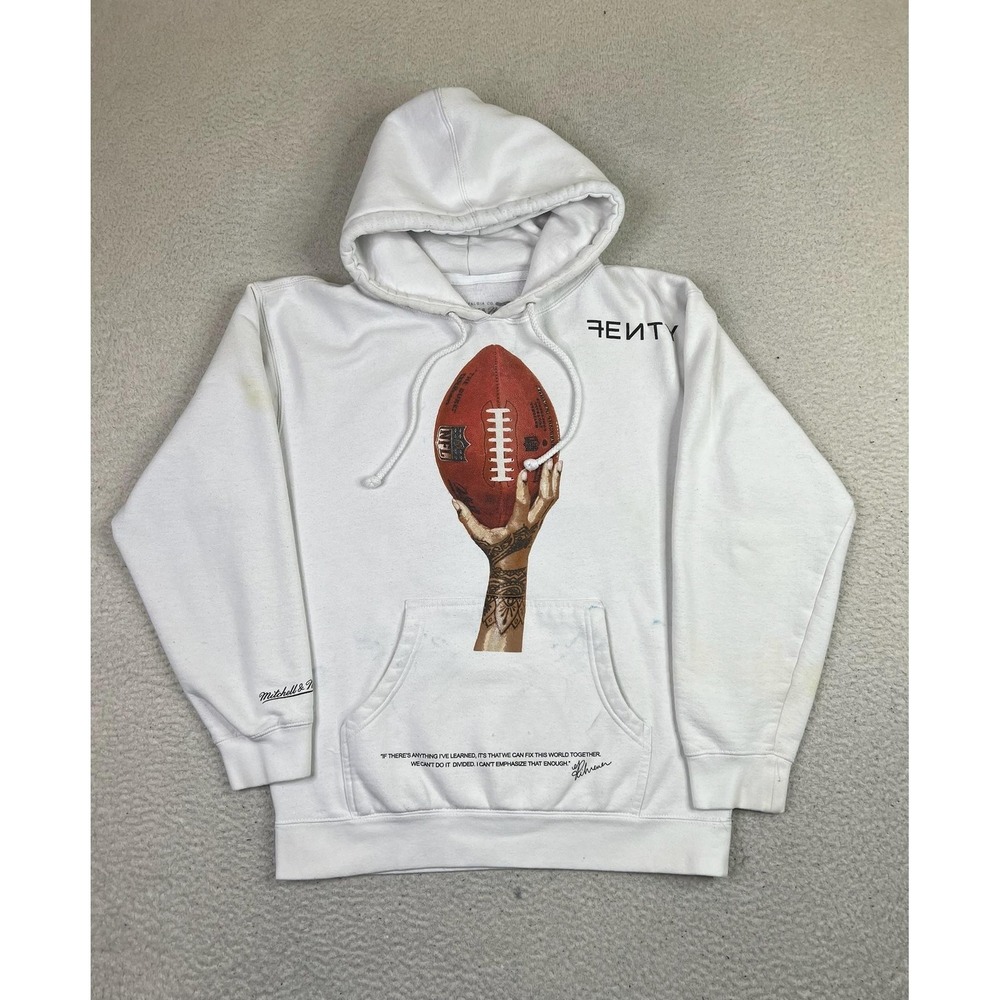 NFL Shield Pullover Hoodie Mens Small White Football Mitchell & Ness Fenty